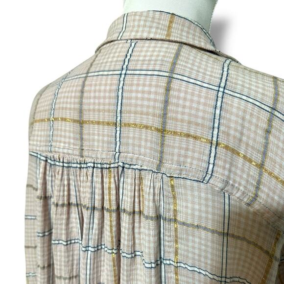 Womens Free People brand stride metallic pink gold plaid oversized tunic top sm. - Picture 7 of 10
